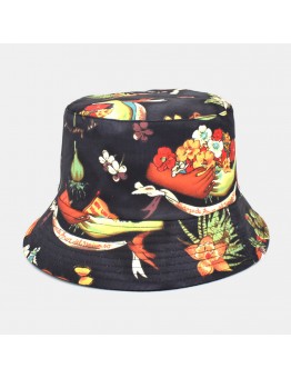 Women Cotton Double  sided Wear Cartoon Calico Pattern Print Casual Sunshade Bucket Hat