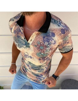 Polo shirt men's lapel print trend versatile pattern and casual color HF2314-04-04