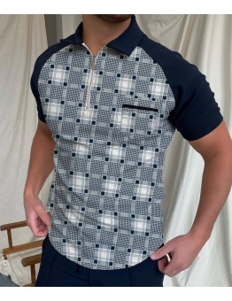 Men's fashionable color block plaid short sleeves HF0406-03-03