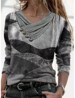 Printed Cross V-Neck Long Sleeve Sweatshirt HF2507-01-01