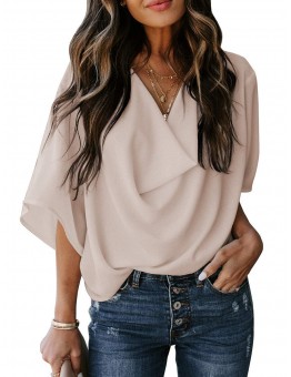 V- Neck Lady Tops Loose Comfortable Soft Women T Shirts HF2615-04-01