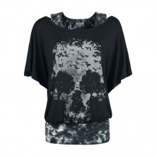 Women's niche printed two-piece short-sleeved T-shirt HE1613-02-01 Women's niche printed two-piece short-sleeved T-shirt HE1613-02-01