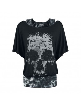 Women's niche printed two-piece short-sleeved T-shirt HE1613-02-01