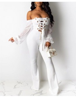 Button up flip collar micro flared pants jumpsuit HF3111-01-01