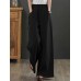 Women Solid Drawstring Waist Pocket Wide Leg Pants