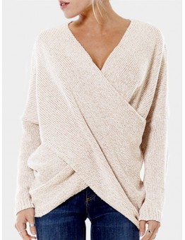 Sexy Women Cross V  neck Pullover Long Sleeve Sweaters Tops