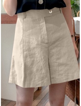 Women Solid Zip Loose Wide Leg Casual Shorts