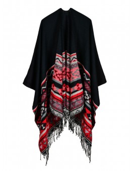 Women Sleeveless Geometric Tassel Striped Reversible Wrap