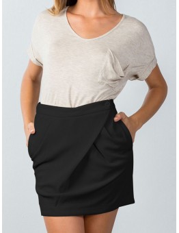 Women Solid Color Elastic Back Zipper Knitted Irregular Skirts with Pockets