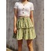 Small Daisies Print High Waist Ruffle Pleated Holiday A  line Skirts