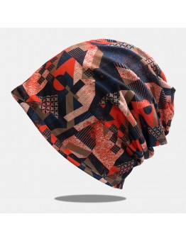 Women Colored Geometry Print Baotou Hat Dual  use Neck Protection Sunshade Bib Elastic Skin  friendly Scarf Beanie Hat