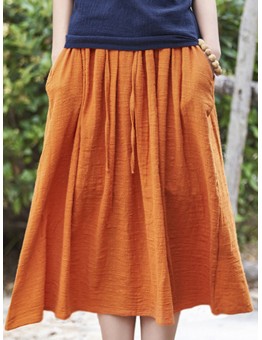 Women Casual Solid Color Cotton Linen Skirts