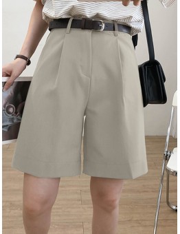 Solid Loose Pocket Wide Leg Casual Women Shorts