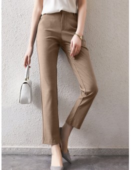 Solid Zip Front Casual Pants For Women